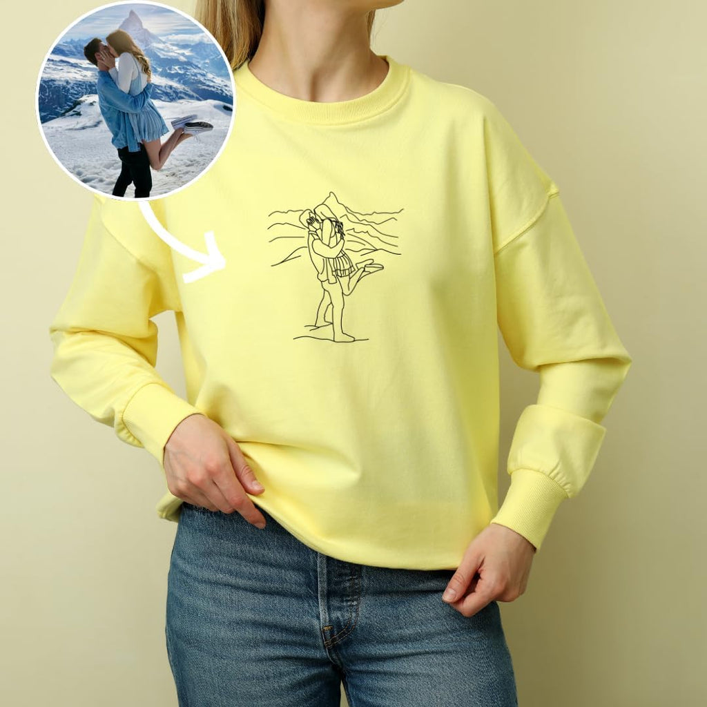 Premium Custom Photo Embroidered Hoodie, Oversized Sweatshirt Women, DIY Gift Memorial Picture Hoodie- Size S to 4XL