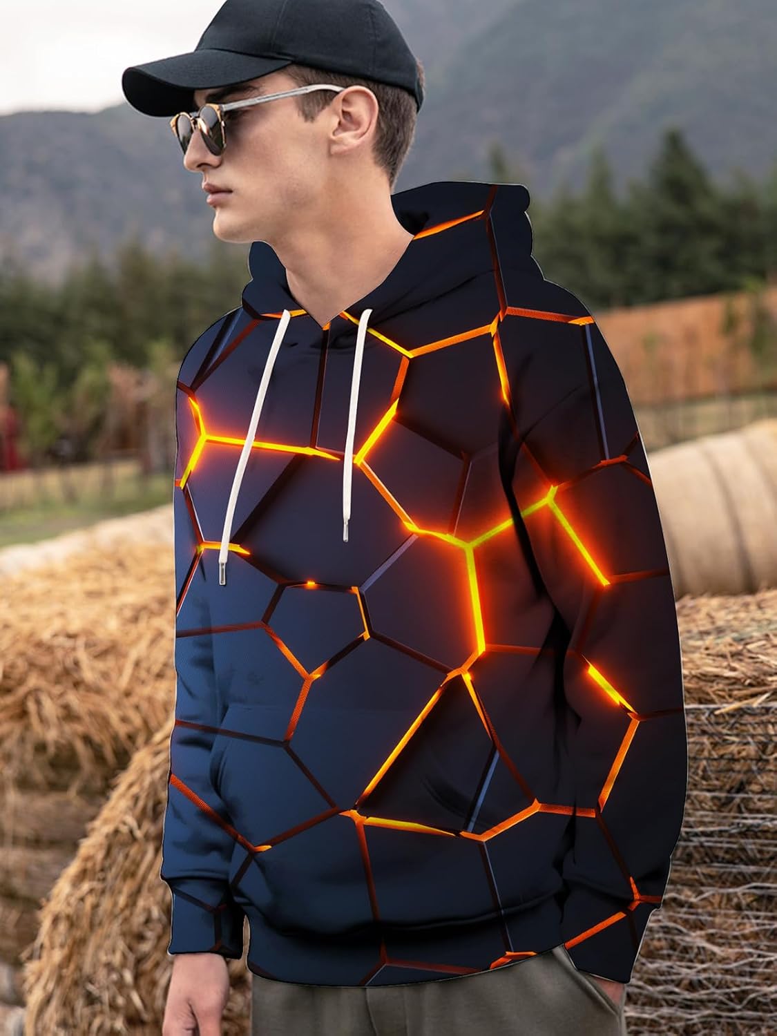 wangstar Graphic Hoodies for Men Sweatshirts for Teen Boy Gifts 16-18 Xmas Cool Things Novelty Black Red Pullover Hoodie