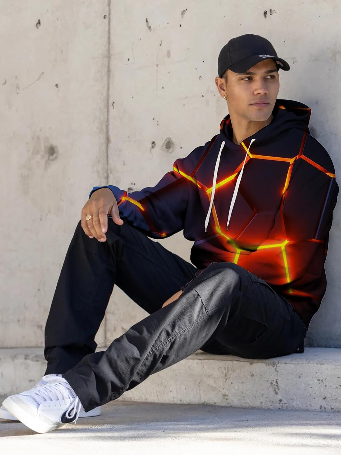 wangstar Graphic Hoodies for Men Sweatshirts for Teen Boy Gifts 16-18 Xmas Cool Things Novelty Black Red Pullover Hoodie